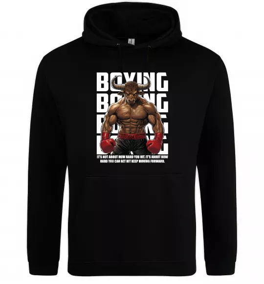 Мужская толстовка (худи) Boxing minotaur Черный фото