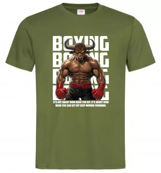 Мужская футболка Boxing minotaur Оливковый фото