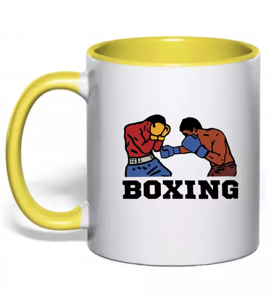 Чашка с цветной ручкой Boxing men Солнечно желтый фото
