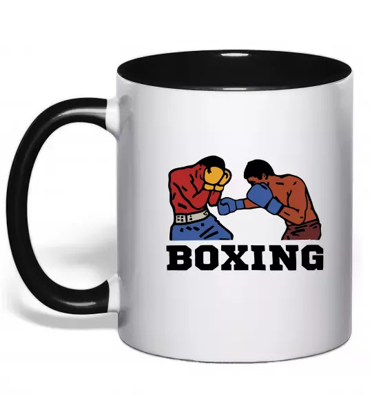 Чашка с цветной ручкой Boxing men Черный фото