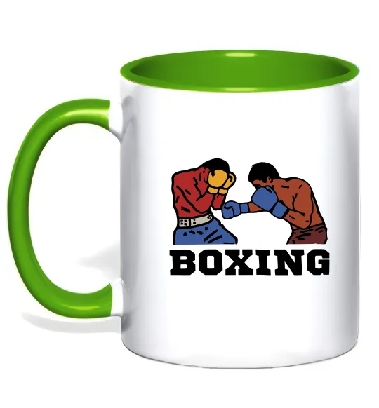 Чашка с цветной ручкой Boxing men Лаймовый фото