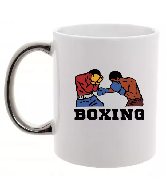 Чашка с цветной ручкой Boxing men Серебро фото