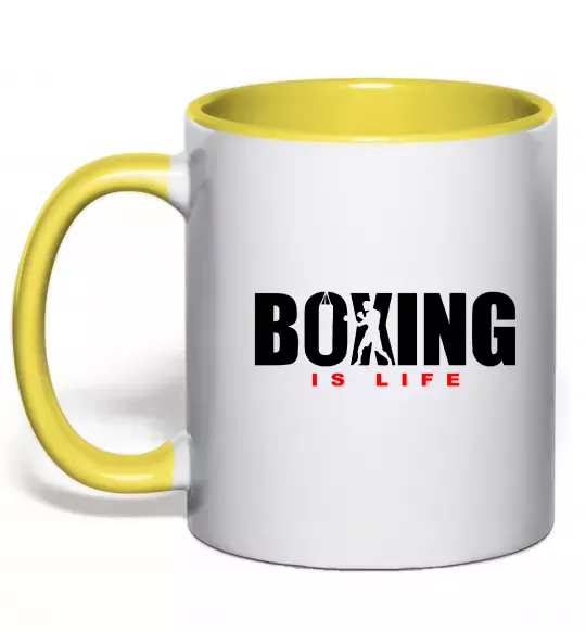 Чашка з кольоровою ручкою Boxing is life Сонячно жовтий фото