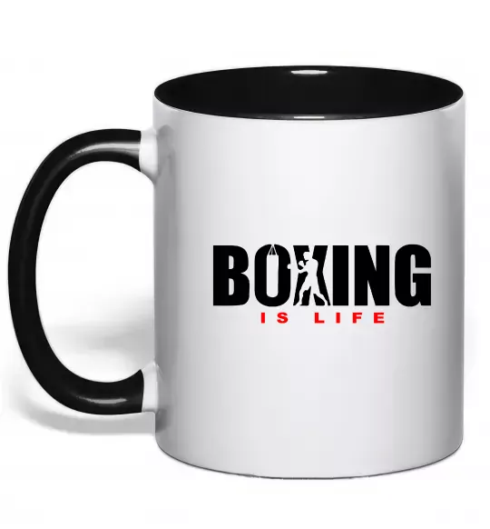 Чашка з кольоровою ручкою Boxing is life Чорний фото