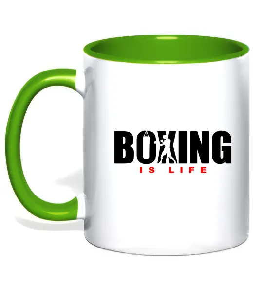 Чашка з кольоровою ручкою Boxing is life Лаймовий фото