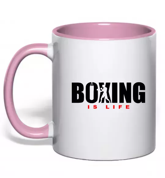 Чашка з кольоровою ручкою Boxing is life Ніжно рожевий фото