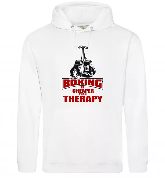 Чоловіча толстовка (худі) Boxing is cheaper than therapy Білий фото