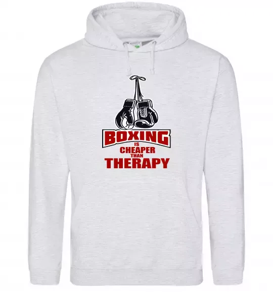 Чоловіча толстовка (худі) Boxing is cheaper than therapy Сірий меланж фото