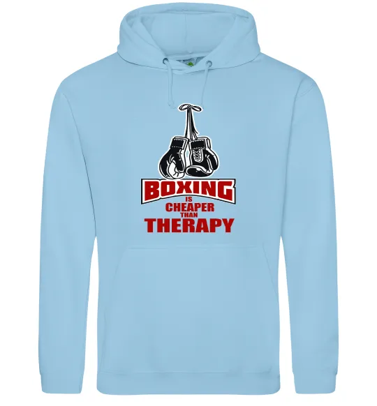 Мужская толстовка (худи) Boxing is cheaper than therapy Голубой фото