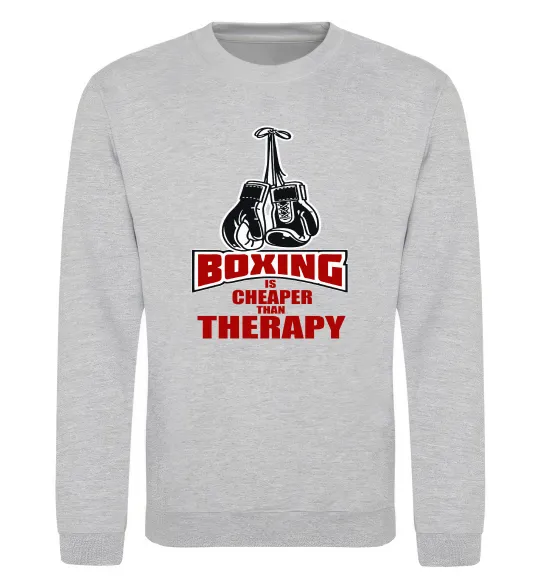 Свитшот Boxing is cheaper than therapy Серый меланж фото