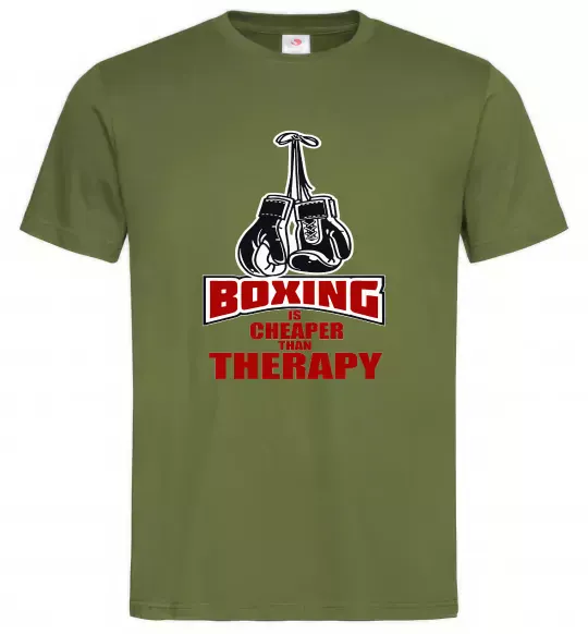 Чоловіча футболка Boxing is cheaper than therapy Оливковий фото