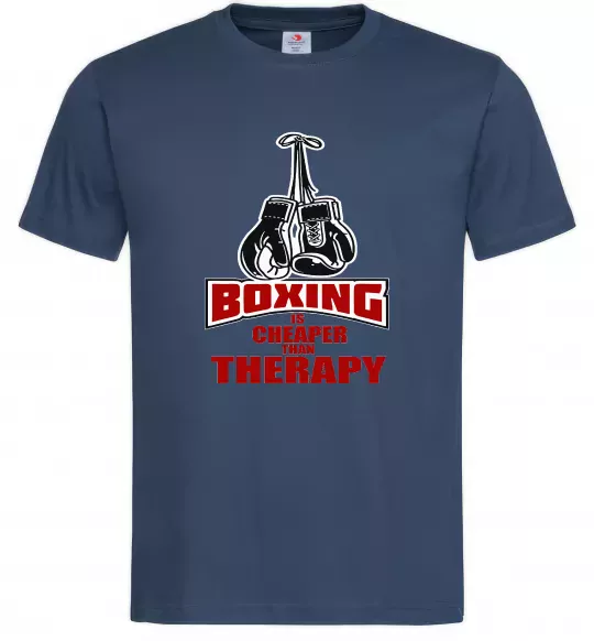 Чоловіча футболка Boxing is cheaper than therapy Темно-синій фото