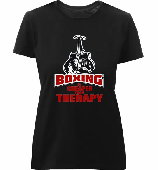 Жіноча преміум футболка Boxing is cheaper than therapy Чорний фото