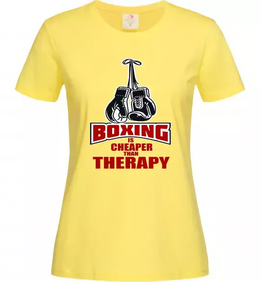 Жіноча футболка Boxing is cheaper than therapy Лимонний фото