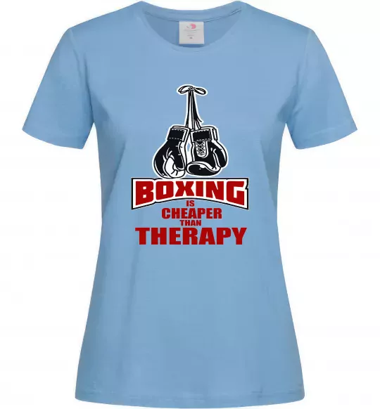 Жіноча футболка Boxing is cheaper than therapy Блакитний фото