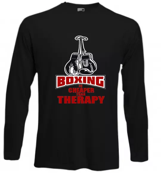 Лонгслів Boxing is cheaper than therapy Чорний фото