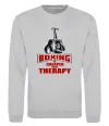 Світшот Boxing is cheaper than therapy Сірий меланж фото