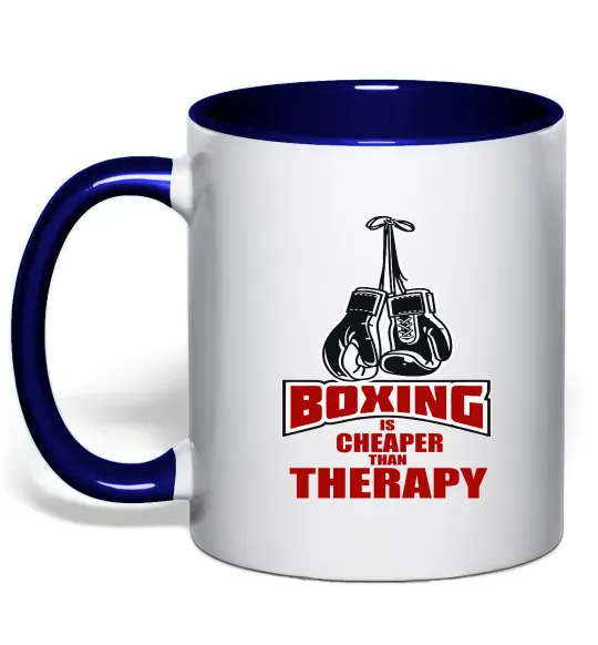 Чашка с цветной ручкой Boxing is cheaper than therapy Глубокий темно-синий фото