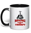 Чашка с цветной ручкой Boxing is cheaper than therapy Черный фото