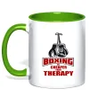 Чашка с цветной ручкой Boxing is cheaper than therapy Лаймовый фото