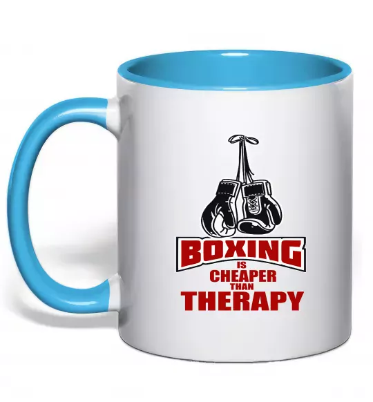 Чашка с цветной ручкой Boxing is cheaper than therapy Голубой фото