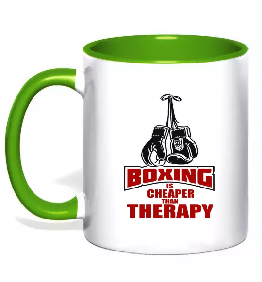 Чашка с цветной ручкой Boxing is cheaper than therapy Зеленый фото
