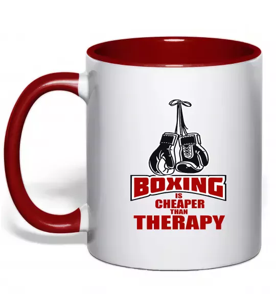 Чашка с цветной ручкой Boxing is cheaper than therapy Красный фото