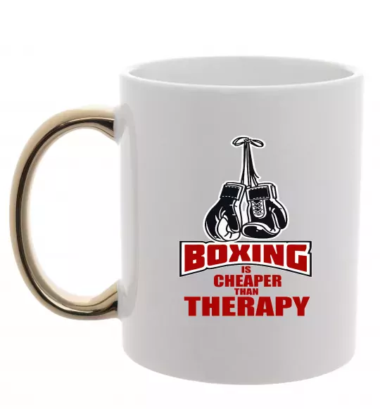 Чашка с цветной ручкой Boxing is cheaper than therapy Золото фото