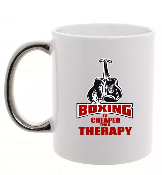 Чашка с цветной ручкой Boxing is cheaper than therapy Серебро фото