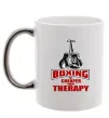 Чашка с цветной ручкой Boxing is cheaper than therapy Серебро фото