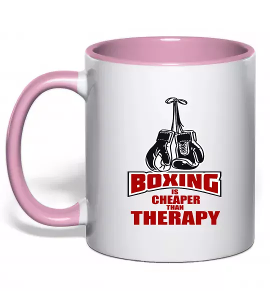 Чашка с цветной ручкой Boxing is cheaper than therapy Нежно розовый фото