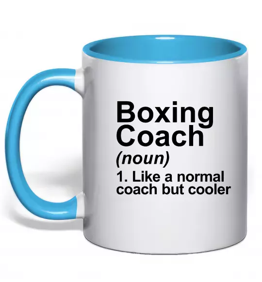 Чашка з кольоровою ручкою Boxing coach Блакитний фото