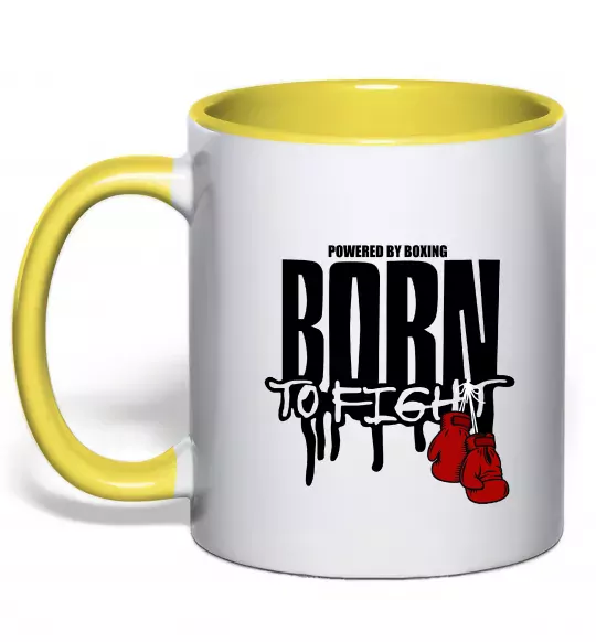 Чашка з кольоровою ручкою Born to fight Сонячно жовтий фото