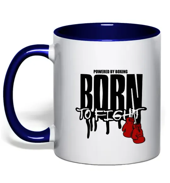 Чашка з кольоровою ручкою Born to fight Глибокий темно-синій фото