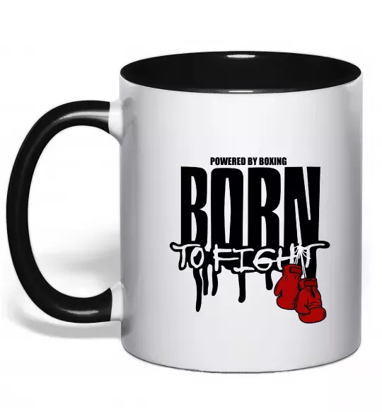 Чашка з кольоровою ручкою Born to fight Чорний фото