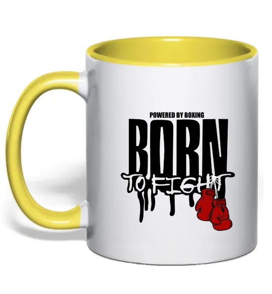 Чашка з кольоровою ручкою Born to fight Лимонний фото