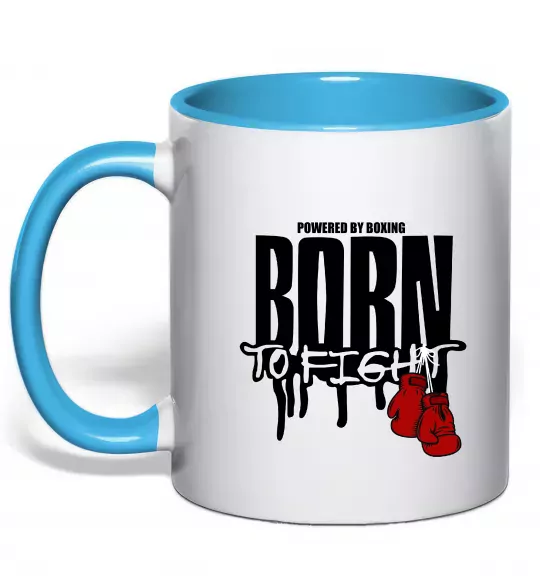Чашка з кольоровою ручкою Born to fight Блакитний фото