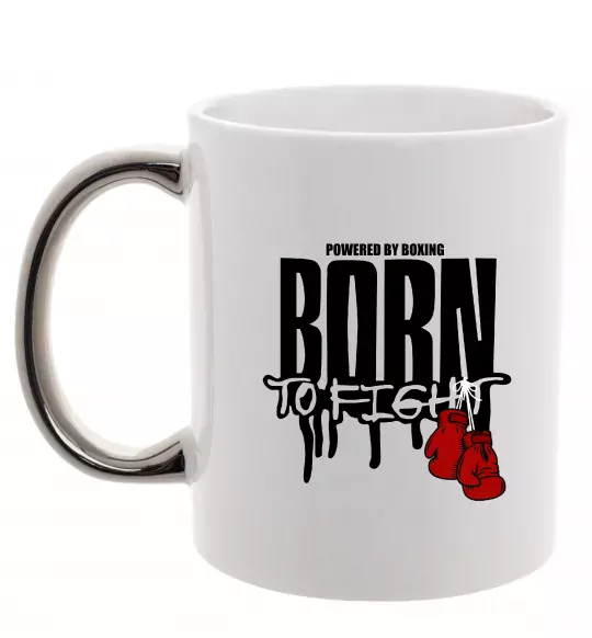 Чашка з кольоровою ручкою Born to fight Срібло фото