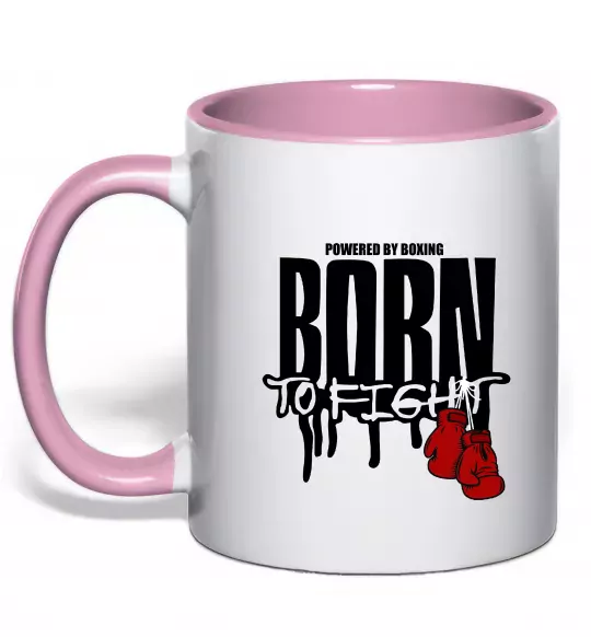 Чашка з кольоровою ручкою Born to fight Ніжно рожевий фото