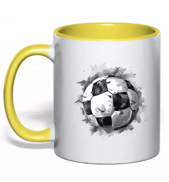 Чашка с цветной ручкой Футбольний м'яч Солнечно желтый фото