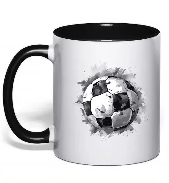 Чашка с цветной ручкой Футбольний м'яч Черный фото