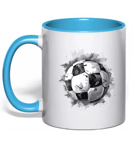 Чашка с цветной ручкой Футбольний м'яч Голубой фото