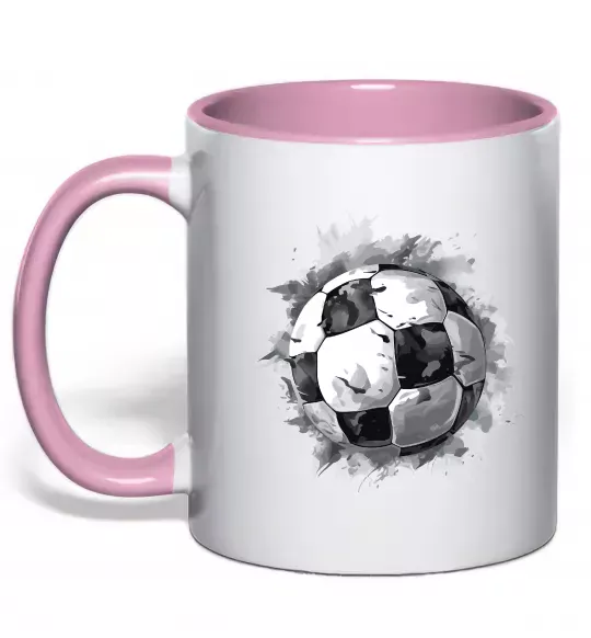 Чашка с цветной ручкой Футбольний м'яч Нежно розовый фото