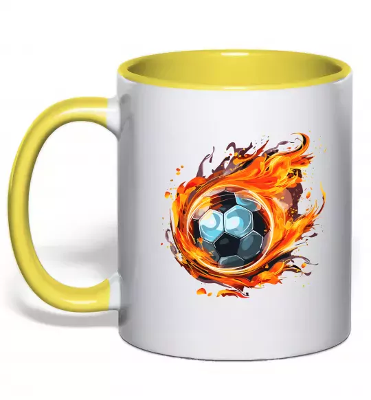 Чашка с цветной ручкой М'яч у вогні Солнечно желтый фото