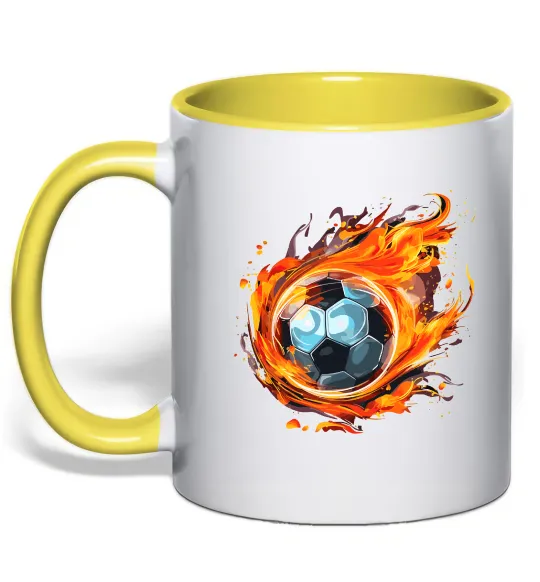 Чашка з кольоровою ручкою М'яч у вогні Лимонний фото