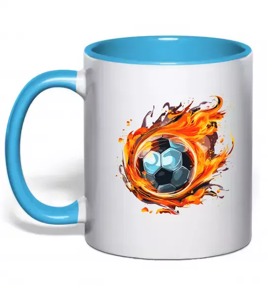 Чашка с цветной ручкой М'яч у вогні Голубой фото