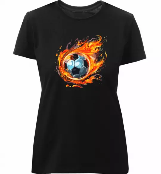 Жіноча преміум футболка М'яч у вогні Чорний фото