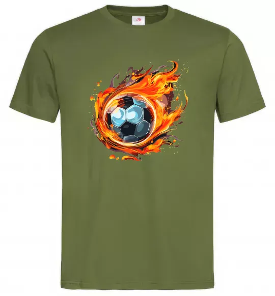 Мужская футболка М'яч у вогні Оливковый фото
