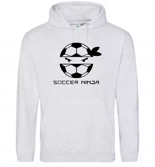Мужская толстовка (худи) Soccer ninja Серый меланж фото