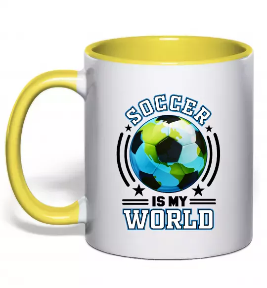 Чашка с цветной ручкой Soccer is my world Солнечно желтый фото